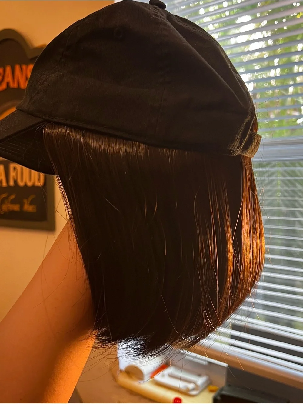 Black Cap with Chestnut Brown Wig Attachment